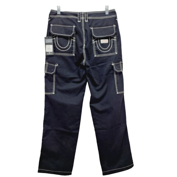 True Religion Cargo Pant Women Jet Black Size 27 Wide Leg Pockets New - Picture 2 of 14